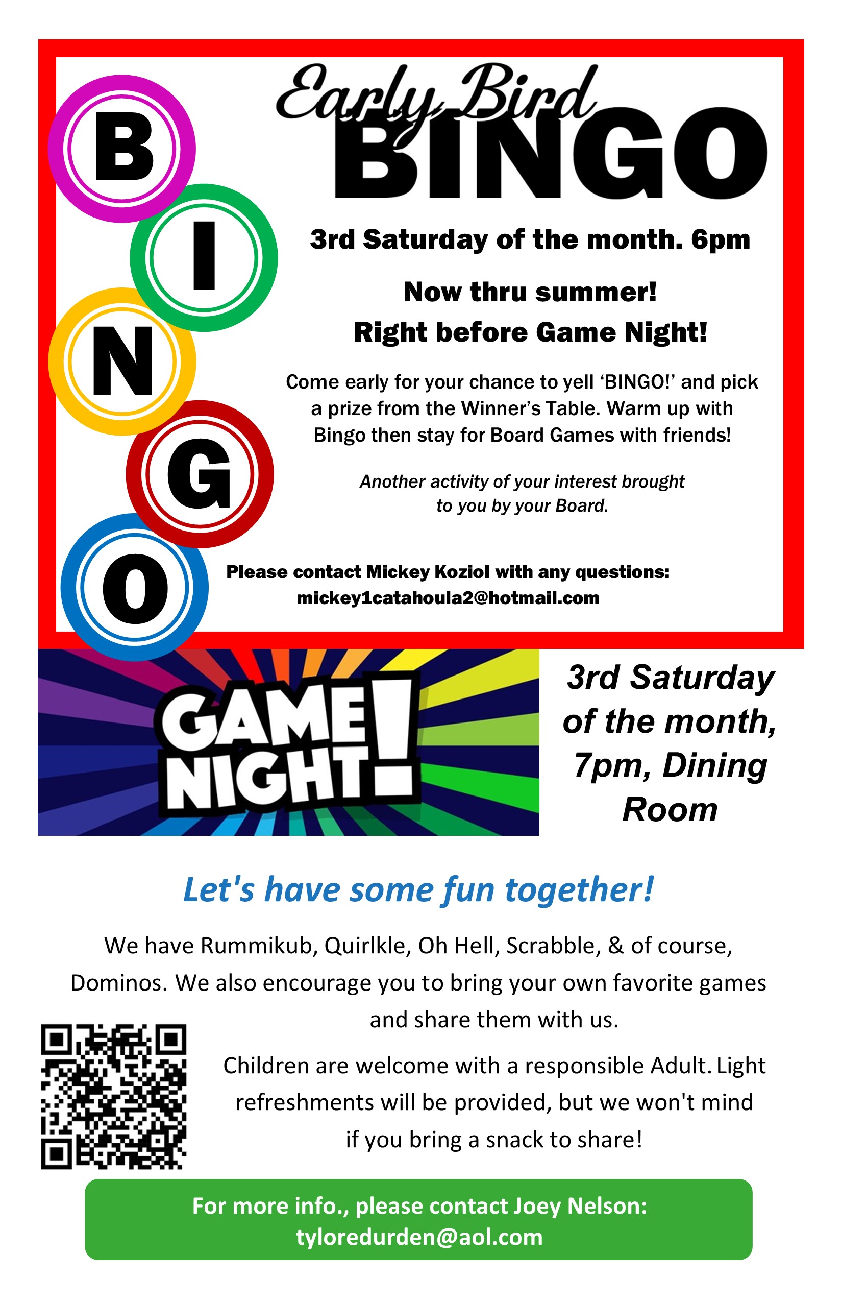 Early Bird Bingo & Game Night – Unity Of Fox Valley